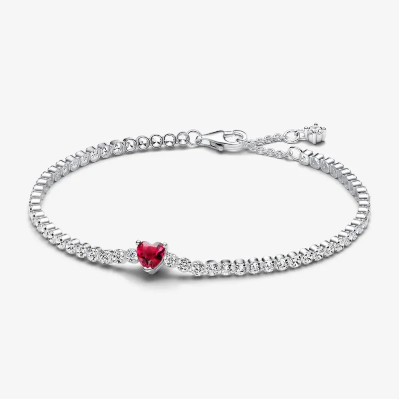 (zdjęcie do) Bransoletka Pandora tenisowa z lśniącym czerwonym sercem - 590041C02
