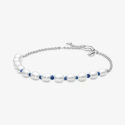 Bransoletka Pandora Treated Freshwater Cultured Pearl Blue Cord Chain - 591689C01