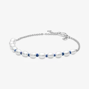 Bransoletka Pandora Treated Freshwater Cultured Pearl Blue Cord Chain - 591689C01