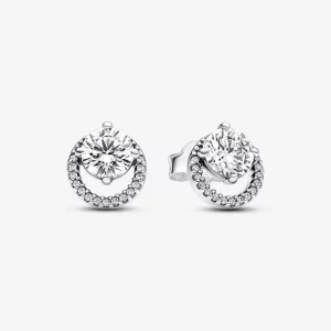 Kolczyki sztyfty Pandora z okrągłą lśniącą obwódką - 291248C01