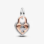 Podwójny dwukolorowy charms-Zawieszka Pandora w kształcie serca z kłódką i przekręcanym kluczykiem. - 783079C01