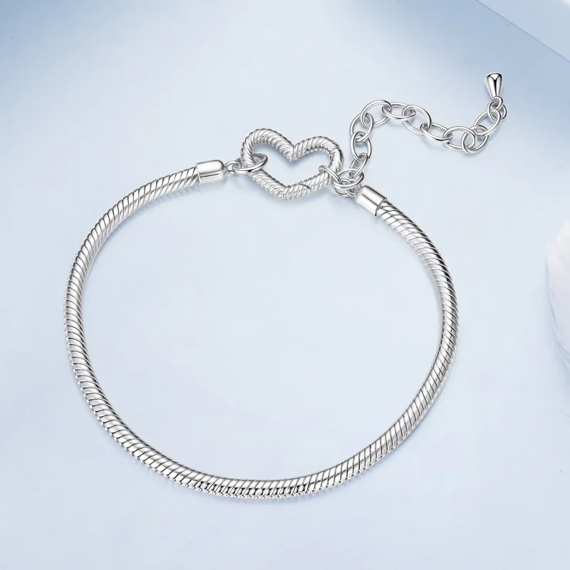 (zdjęcie do) Pandora Style Heart Base 925 Srebrna Bransoletka - Platerowana Platyną - BSB213 - Wyświetl 3
