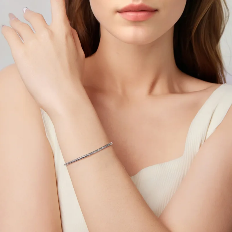 (zdjęcie do) Pandora Style Heart Base 925 Srebrna Bransoletka - Platerowana Platyną - BSB213 - Wyświetl 6
