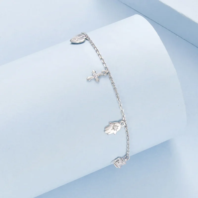 (zdjęcie do) Pandora Style Amulet 925 Srebrna Bransoleta z Cyrkoniami - Platynowe Powłoka - B - Wyświetl 2