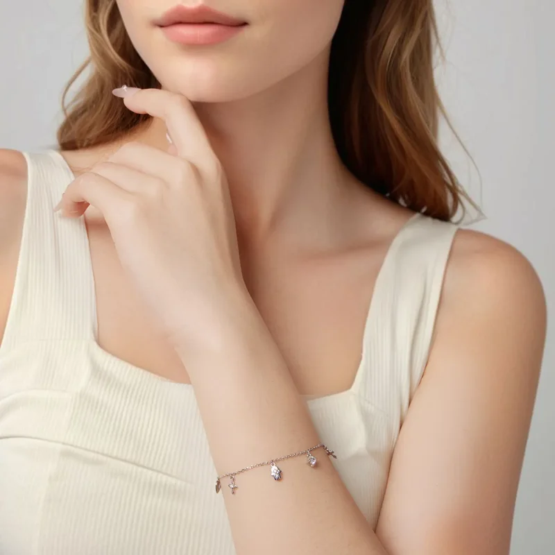 (zdjęcie do) Pandora Style Amulet 925 Srebrna Bransoleta z Cyrkoniami - Platynowe Powłoka - B - Wyświetl 5