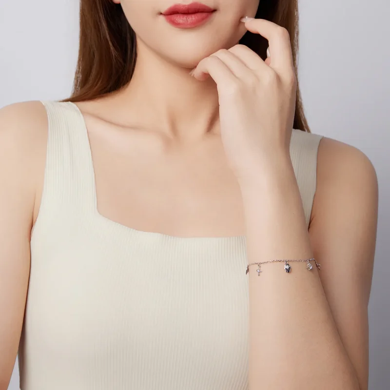 (zdjęcie do) Pandora Style Amulet 925 Srebrna Bransoleta z Cyrkoniami - Platynowe Powłoka - B - Wyświetl 8