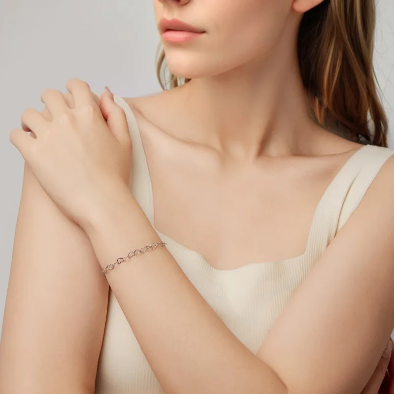 (zdjęcie do) Pandora Style 925 Srebro Próby 925 Platerowane Platyną Bransoletka z Serduszkami - Wyświetl 6