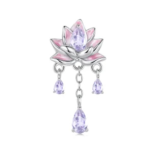 Pandora Styl Różowo-Fioletowy Lotos Frędzla Silikonowy Koralik z 925 Srebrem - Emaliowany Wisiorek, Cyrkonii, Platerowany Platyną Charm - BSC1134 (zdjęcie do) Pandora Styl Różowo-Fioletowy Lotos Frędzla Silikonowy Koralik z 925 Srebrem - Emaliowany Wisiorek, Cyrkonii, Platerowany Platyną Charm - BSC1134