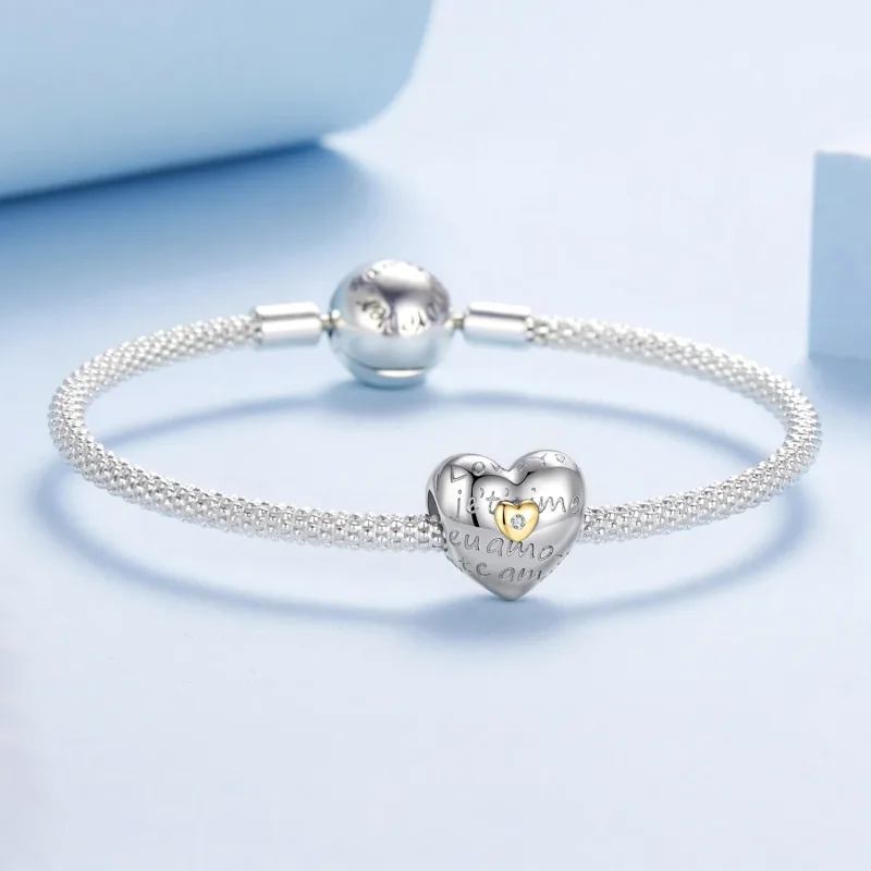(zdjęcie do) Pandora Style "Kocham Cię" Koralik z 925 Srebra Próby z Cyrkoniami - Charm Plate - Wyświetl 5