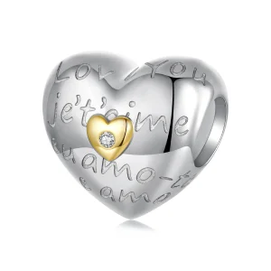 Pandora Style "Kocham Cię" Koralik z 925 Srebra Próby z Cyrkoniami - Charm Platerowany Platyną i Złotem - BSC1135 (zdjęcie do) Pandora Style "Kocham Cię" Koralik z 925 Srebra Próby z Cyrkoniami - Charm Platerowany Platyną i Złotem - BSC1135