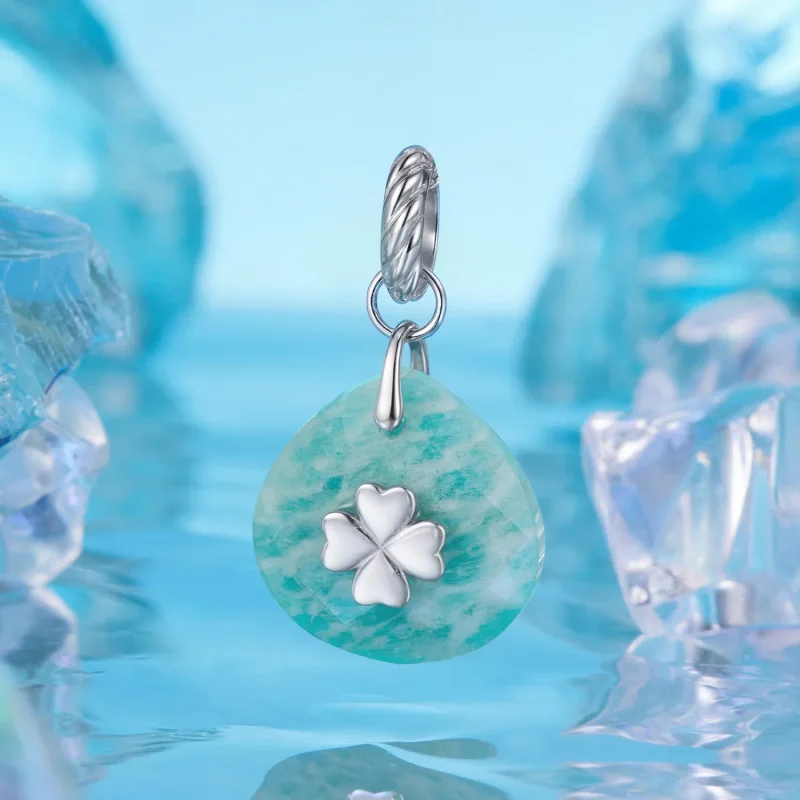 (zdjęcie do) Pandora Style 925 Srebro Próby Amazonit Czterolistna Koniczyna Wisiorek z Platyn - Wyświetl 2