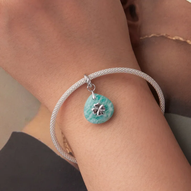 (zdjęcie do) Pandora Style 925 Srebro Próby Amazonit Czterolistna Koniczyna Wisiorek z Platyn - Wyświetl 5