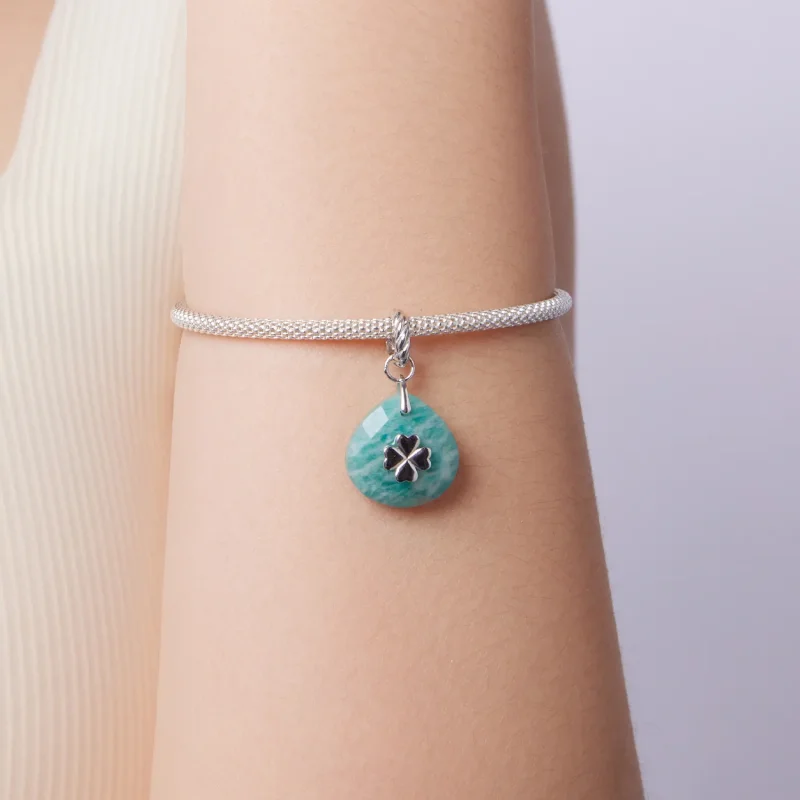 (zdjęcie do) Pandora Style 925 Srebro Próby Amazonit Czterolistna Koniczyna Wisiorek z Platyn - Wyświetl 6
