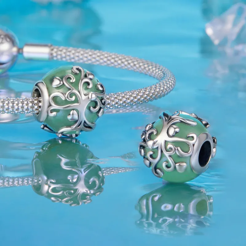 (zdjęcie do) Pandora Style 925 Srebro Próby 925 Koralik Drzewo Życia z Aventurynem i Oksydowa - Wyświetl 4