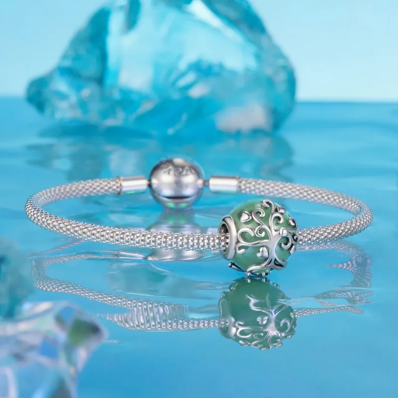 (zdjęcie do) Pandora Style 925 Srebro Próby 925 Koralik Drzewo Życia z Aventurynem i Oksydowa - Wyświetl 5