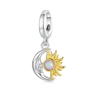 (zdjęcie do) Pandora Style 925 Srebro Próby 925 Platynowane i Pozłacane Zapięcie Słońce Księżyc z Syntetycznym Opalem - BSC1161