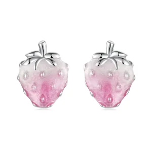 Pandora Style S925 Srebrne Kolczyki Truskawkowe z Emalią i Platynowym Powleczeniem - BSE1189 (zdjęcie do) Pandora Style S925 Srebrne Kolczyki Truskawkowe z Emalią i Platynowym Powleczeniem - BSE1189