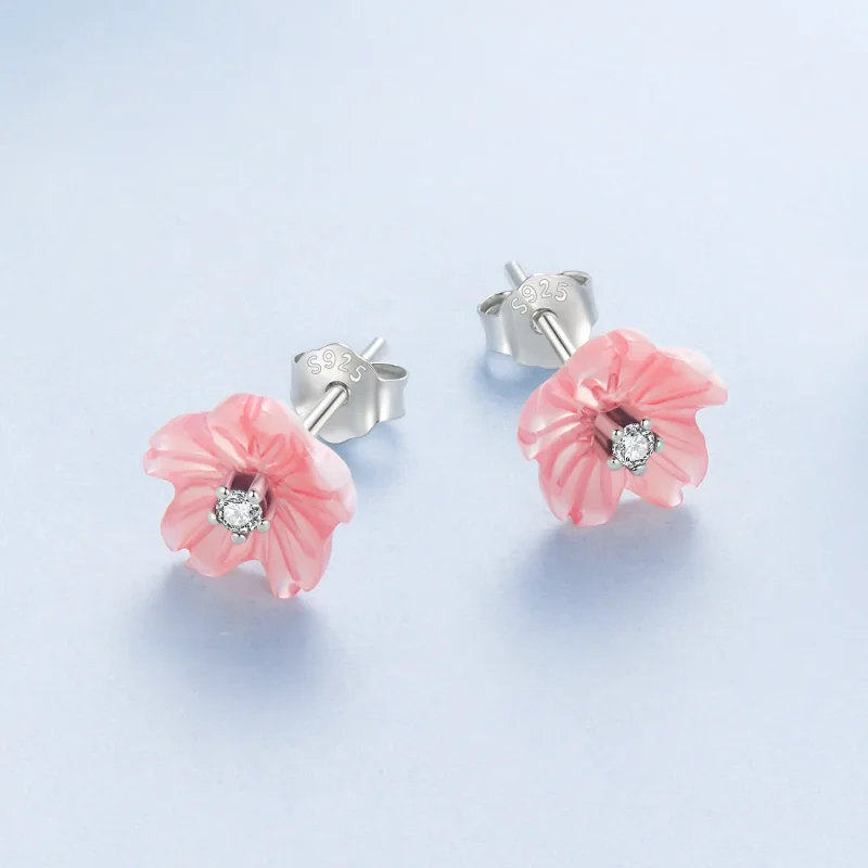 (zdjęcie do) Pandora Style S925 Srebro Cherry Blossom Macica Perłowa Kolczyki z Cyrkoniami - - Wyświetl 3