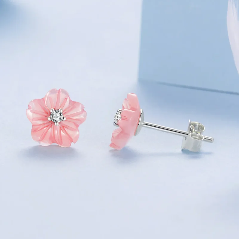 (zdjęcie do) Pandora Style S925 Srebro Cherry Blossom Macica Perłowa Kolczyki z Cyrkoniami - - Wyświetl 4