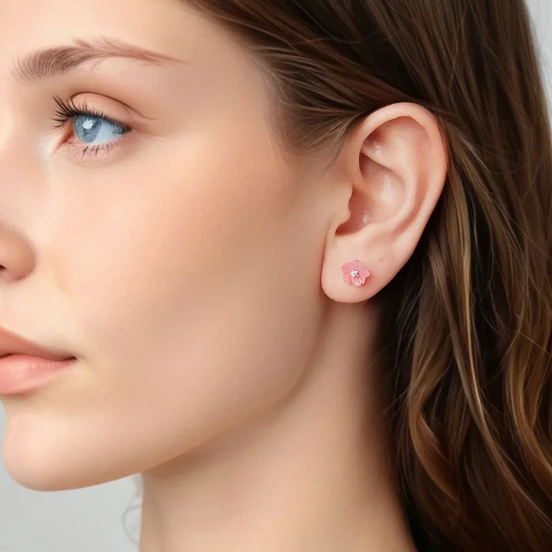 (zdjęcie do) Pandora Style S925 Srebro Cherry Blossom Macica Perłowa Kolczyki z Cyrkoniami - - Wyświetl 8