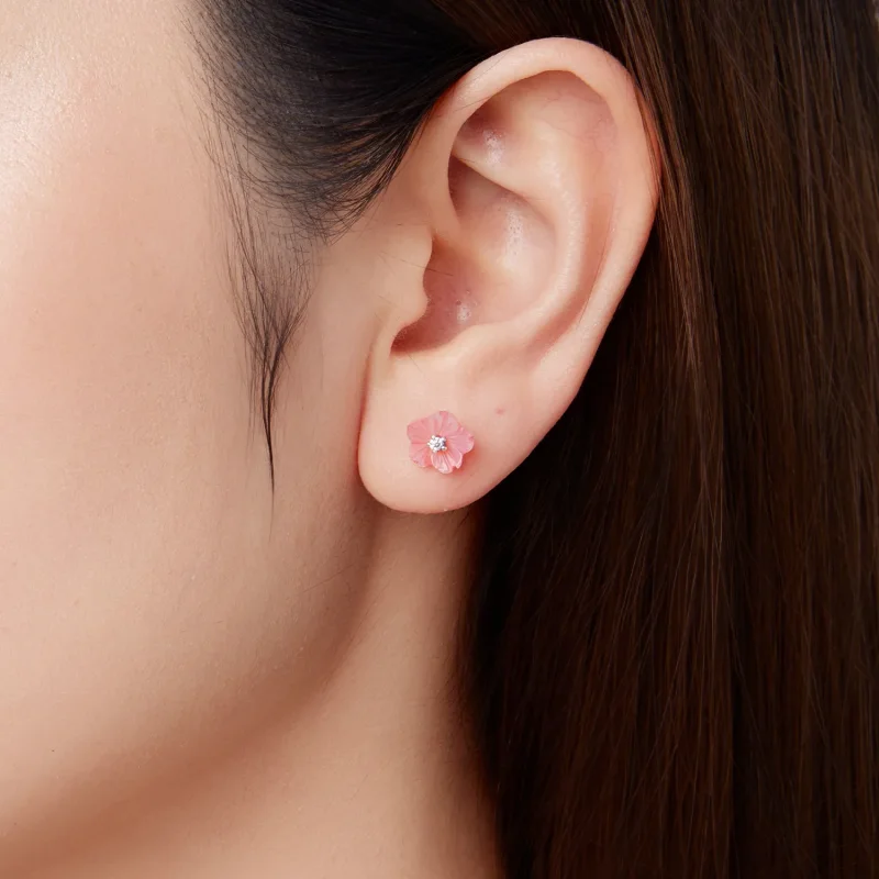 (zdjęcie do) Pandora Style S925 Srebro Cherry Blossom Macica Perłowa Kolczyki z Cyrkoniami - - Wyświetl 9