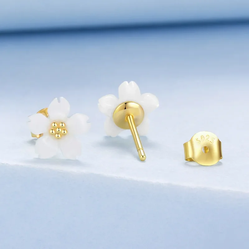 (zdjęcie do) Pandora Style S925 Srebro Cherry Blossom Biała Macica Perłowa Kolczyki Wkrętki z - Wyświetl 2