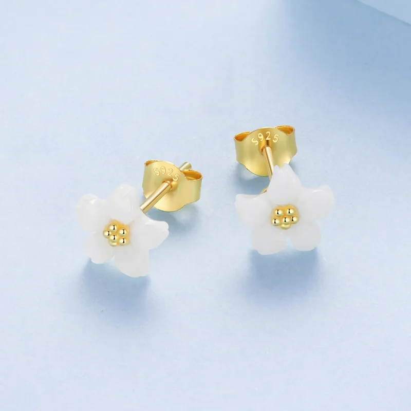 (zdjęcie do) Pandora Style S925 Srebro Cherry Blossom Biała Macica Perłowa Kolczyki Wkrętki z - Wyświetl 3