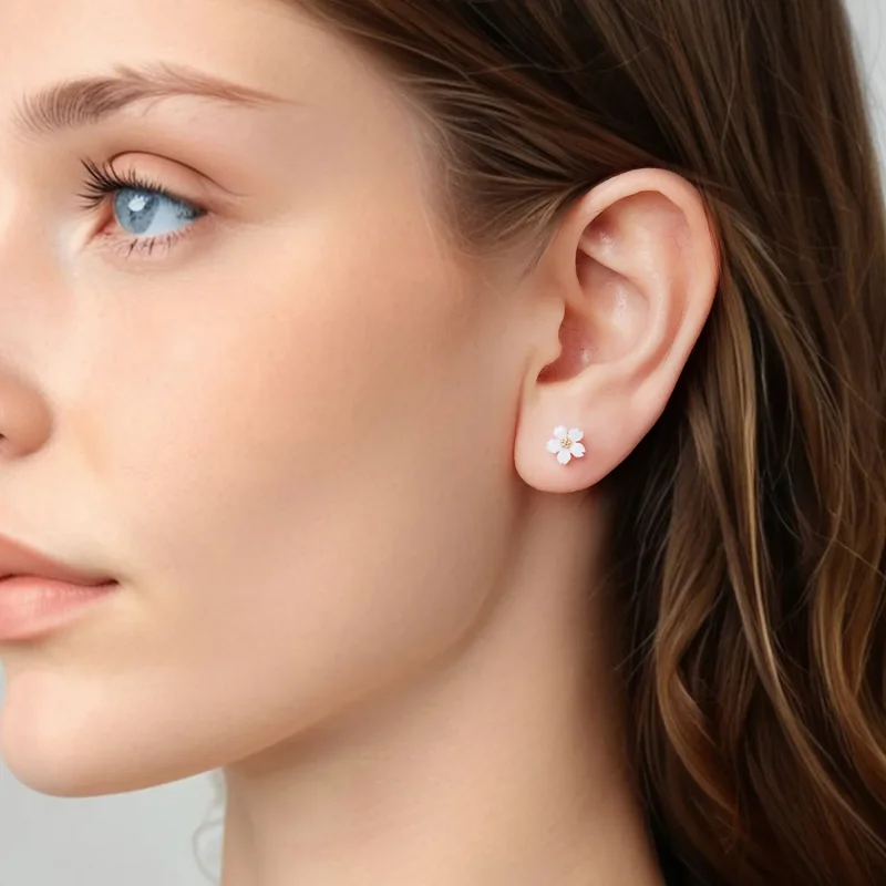 (zdjęcie do) Pandora Style S925 Srebro Cherry Blossom Biała Macica Perłowa Kolczyki Wkrętki z - Wyświetl 7