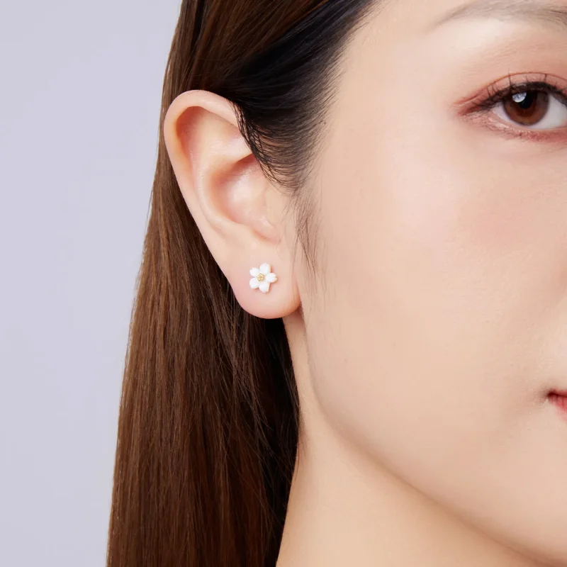 (zdjęcie do) Pandora Style S925 Srebro Cherry Blossom Biała Macica Perłowa Kolczyki Wkrętki z - Wyświetl 9
