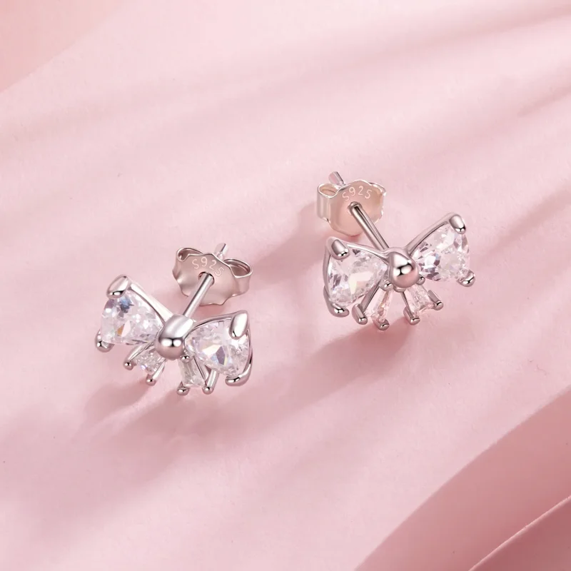 (zdjęcie do) Pandora Style S925 Srebro Bowknot Cyrkonia Kolczyki z Platynowym Powłoką - BSE11 - Wyświetl 3