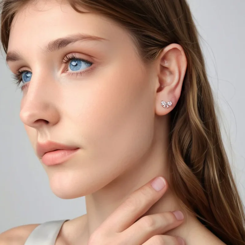 (zdjęcie do) Pandora Style S925 Srebro Bowknot Cyrkonia Kolczyki z Platynowym Powłoką - BSE11 - Wyświetl 7