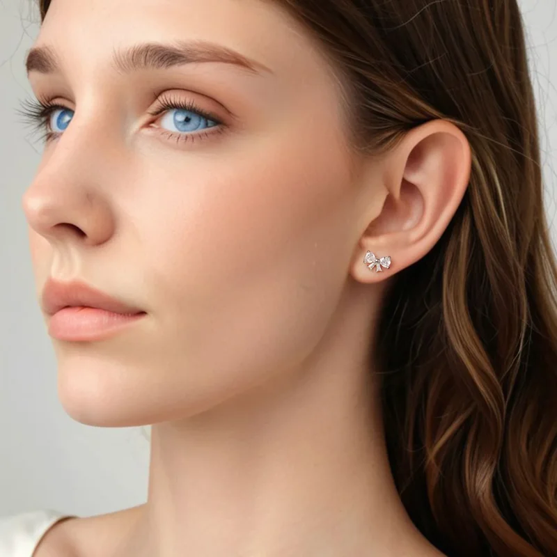 (zdjęcie do) Pandora Style S925 Srebro Bowknot Cyrkonia Kolczyki z Platynowym Powłoką - BSE11 - Wyświetl 8