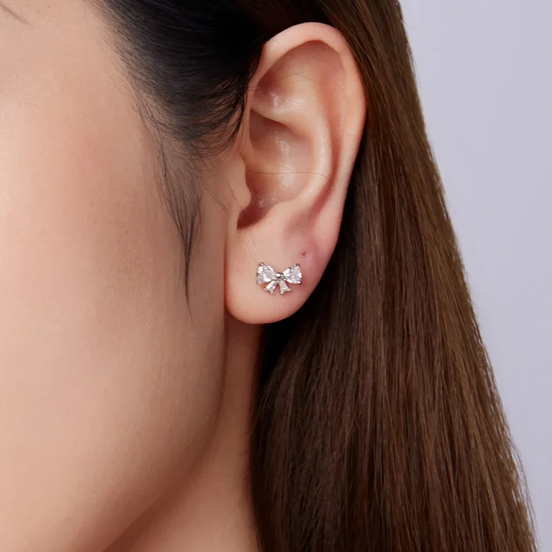 (zdjęcie do) Pandora Style S925 Srebro Bowknot Cyrkonia Kolczyki z Platynowym Powłoką - BSE11 - Wyświetl 9
