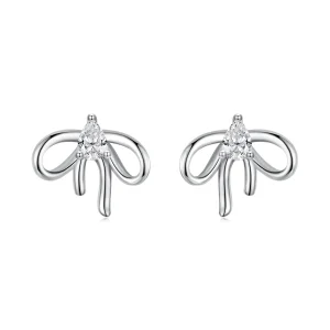 Pandora Style S925 Srebrne Kolczyki z Romantyczną Kokardą i Cyrkoniami z Oksydowanym Wykończeniem - BSE1197 (zdjęcie do) Pandora Style S925 Srebrne Kolczyki z Romantyczną Kokardą i Cyrkoniami z Oksydowanym Wykończeniem - BSE1197