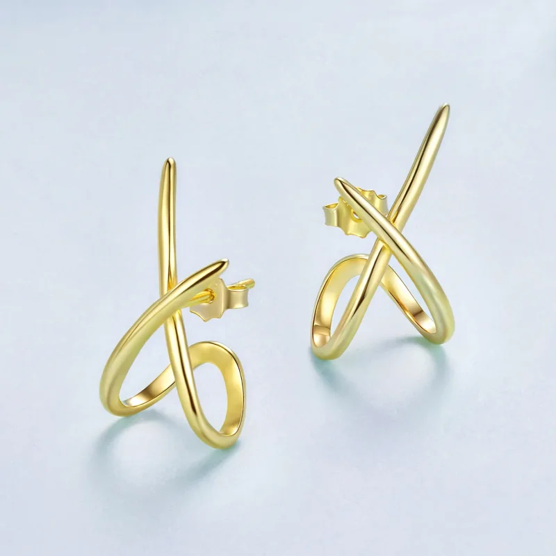 (zdjęcie do) Pandora Style S925 Srebrne Kolczyki Słupki Minimalistyczne X-Line z Pozłoceniem - Wyświetl 3