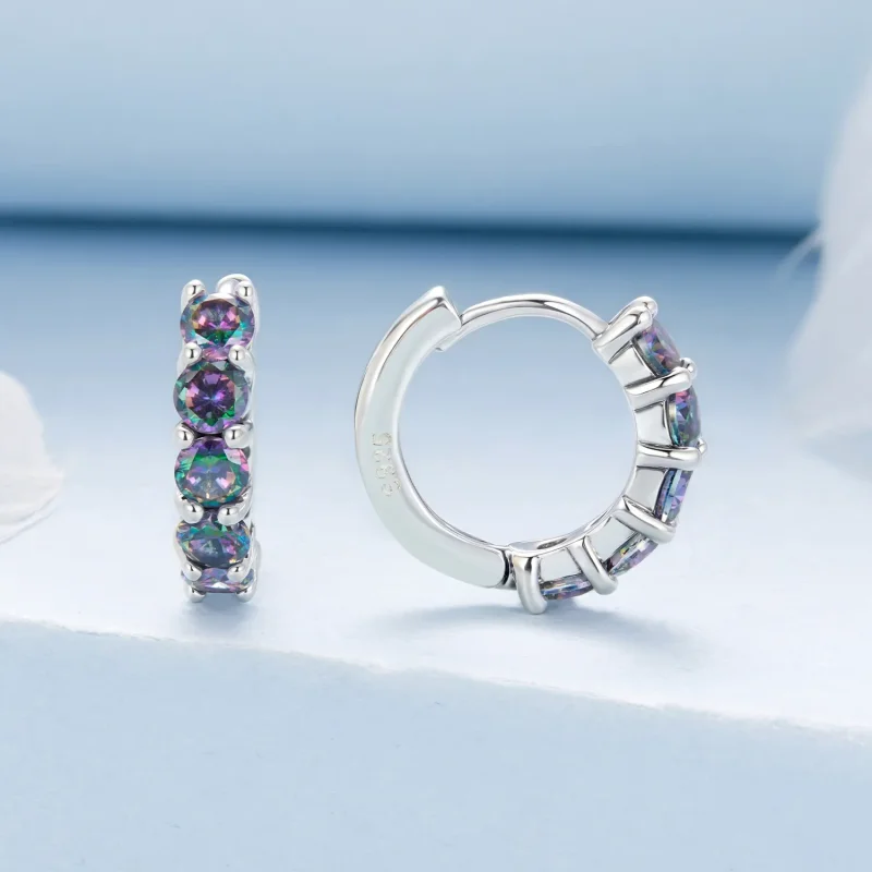 (zdjęcie do) Pandora Style 925 Srebro Próby 925 Kolorowe Cyrkonia Kolczyki Huggie z Oksydowan - Wyświetl 2
