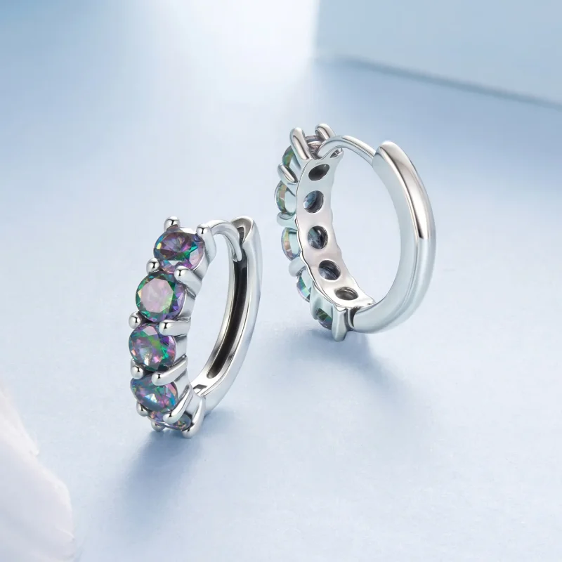 (zdjęcie do) Pandora Style 925 Srebro Próby 925 Kolorowe Cyrkonia Kolczyki Huggie z Oksydowan - Wyświetl 3