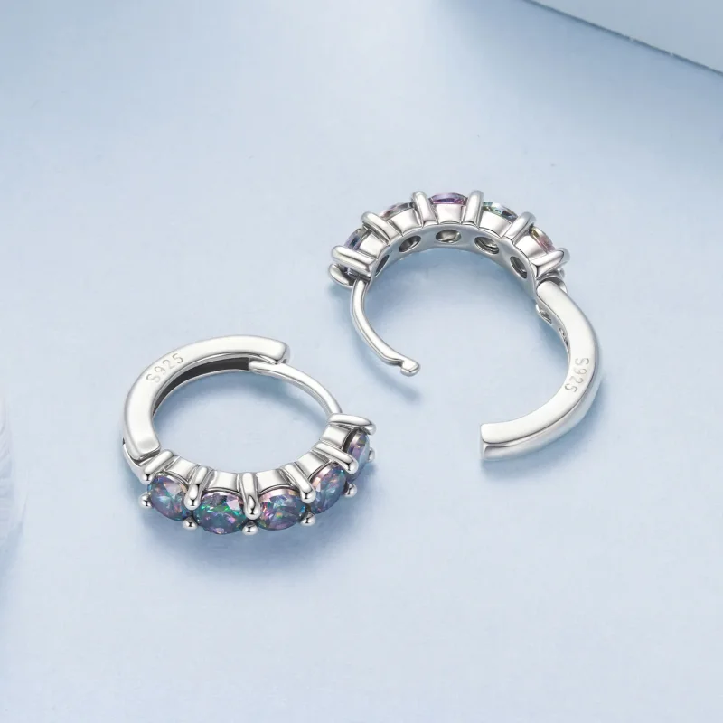 (zdjęcie do) Pandora Style 925 Srebro Próby 925 Kolorowe Cyrkonia Kolczyki Huggie z Oksydowan - Wyświetl 4