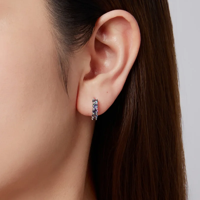 (zdjęcie do) Pandora Style 925 Srebro Próby 925 Kolorowe Cyrkonia Kolczyki Huggie z Oksydowan - Wyświetl 9