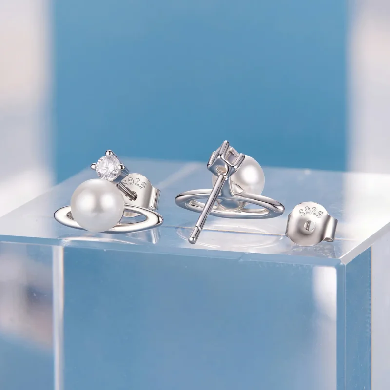 (zdjęcie do) Pandora Style 925 Srebrne Kolczyki Kulki Planetarne z Cyrkoniami, Perłą i Plater - Wyświetl 2
