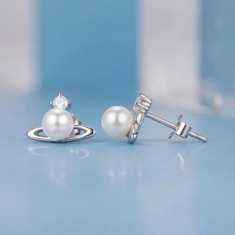 (zdjęcie do) Pandora Style 925 Srebrne Kolczyki Kulki Planetarne z Cyrkoniami, Perłą i Plater - Wyświetl 4