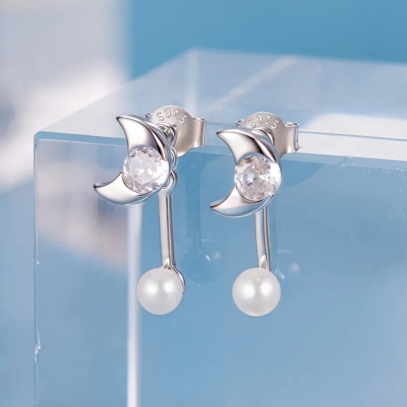 (zdjęcie do) Pandora Style 925 Srebro Próby Front-Back Kolczyki Słupki Księżycowe z Cyrkoniam - Wyświetl 2