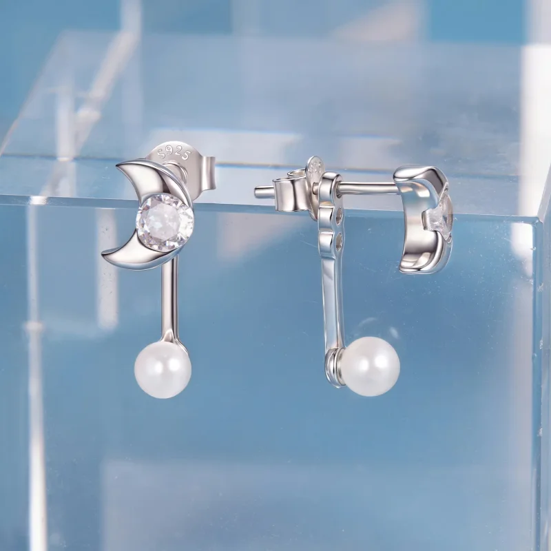(zdjęcie do) Pandora Style 925 Srebro Próby Front-Back Kolczyki Słupki Księżycowe z Cyrkoniam - Wyświetl 3