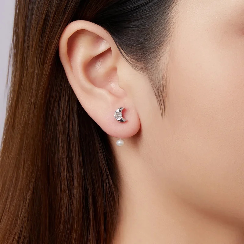 (zdjęcie do) Pandora Style 925 Srebro Próby Front-Back Kolczyki Słupki Księżycowe z Cyrkoniam - Wyświetl 9