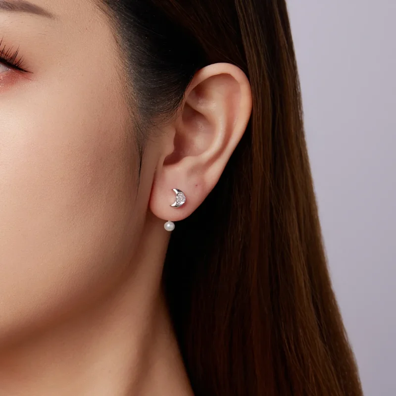 (zdjęcie do) Pandora Style 925 Srebro Próby Front-Back Kolczyki Słupki Księżycowe z Cyrkoniam - Wyświetl 10