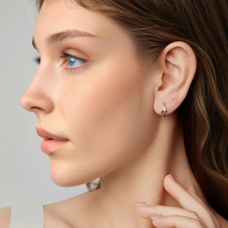(zdjęcie do) Pandora Style 925 Srebro Stylowe Kolczyki Huggie z Cyrkoniami i Oksydowanym Wyko - Wyświetl 7