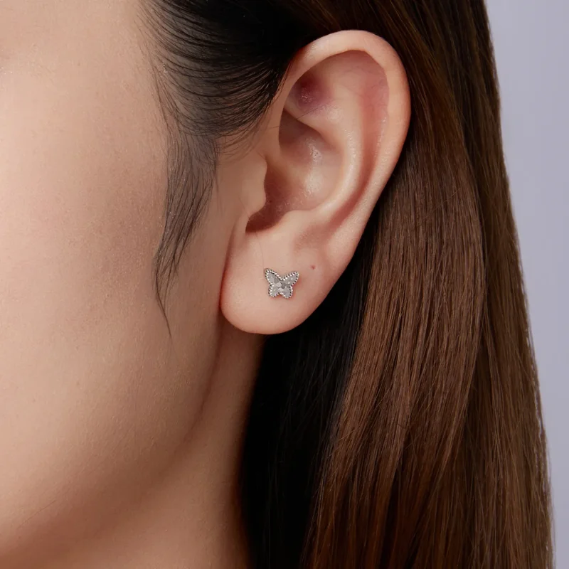 (zdjęcie do) Pandora Style 925 Srebro Próby 925 Platerowane Platyną Błyszczące Kolczyki Motyl - Wyświetl 9