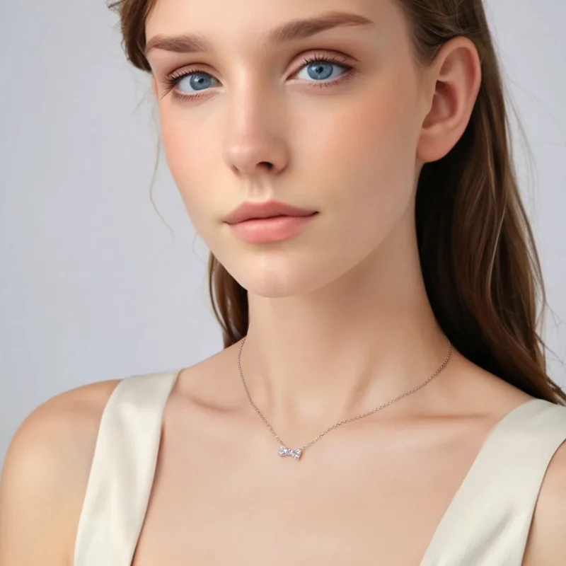 (zdjęcie do) Pandora Style 925 Srebrna Naszyjnik z Kokardą z Cyrkoniami i Platerowany Platyną - Wyświetl 5