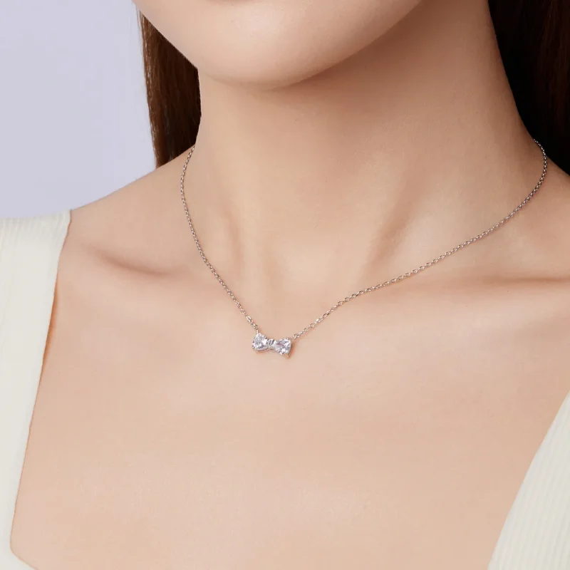 (zdjęcie do) Pandora Style 925 Srebrna Naszyjnik z Kokardą z Cyrkoniami i Platerowany Platyną - Wyświetl 6