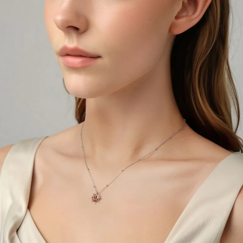 (zdjęcie do) Pandora Style Naszyjnik Słoneczny - 925 Srebro Próby Naturalny Kamień Słoneczny - Wyświetl 5